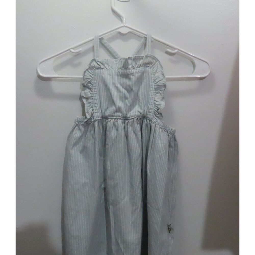 Classic Cottagecore Light Blue Striped Ruffle-Trim Cross-Back Sundress Size 3Y